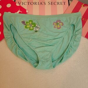 VTG VS BBV Seamless Stretch Nylon High Leg Brief Panty Size Lg Aqua Floral